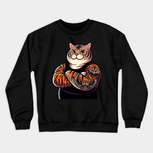 Chubby Tabby Cat with Cat Tattoo Crewneck Sweatshirt